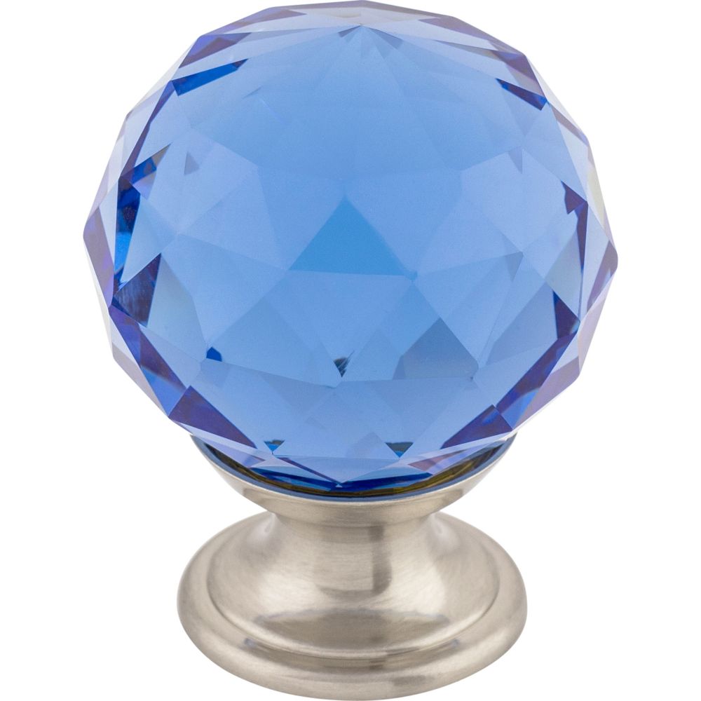 Top Knobs TK124BSN Blue Crystal Knob 1 3/8" w/ Brushed Satin Nickel Base