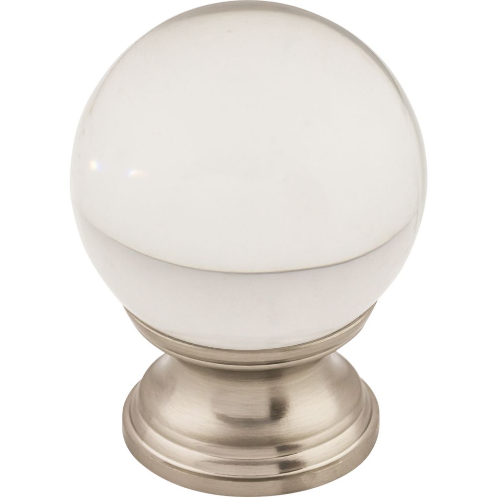 Top Knobs TK842BSN Clarity Clear Glass Round Knob 1 3/8" - Brushed Satin Nickel Base