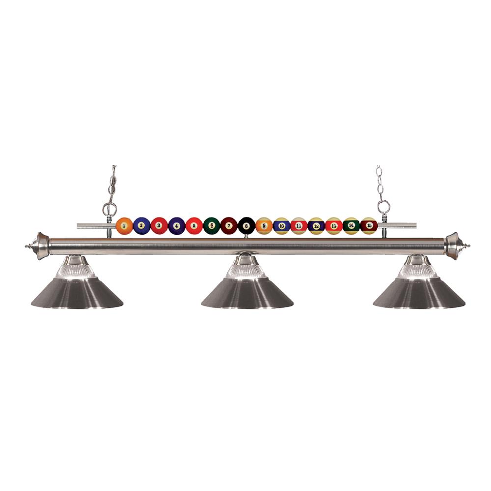 Z-Lite 170BN-RBN Shark Island/Billiard Light in Brushed Nickel with Clear Ribbed Glass and Metal Brushed Nickel  Shade