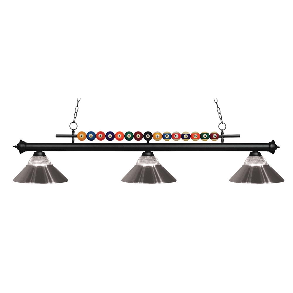 Z-Lite 170MB-RBN Shark Island/Billiard Light in Matte Black with Clear Ribbed Glass and Metal Brushed Nickel  Shade