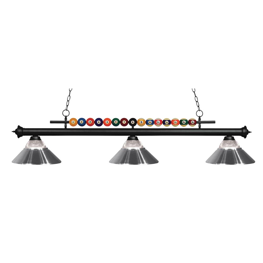 Z-Lite 170MB-RCH Shark Island/Billiard Light in Matte Black with Clear Ribbed Glass and Metal Chrome Shade