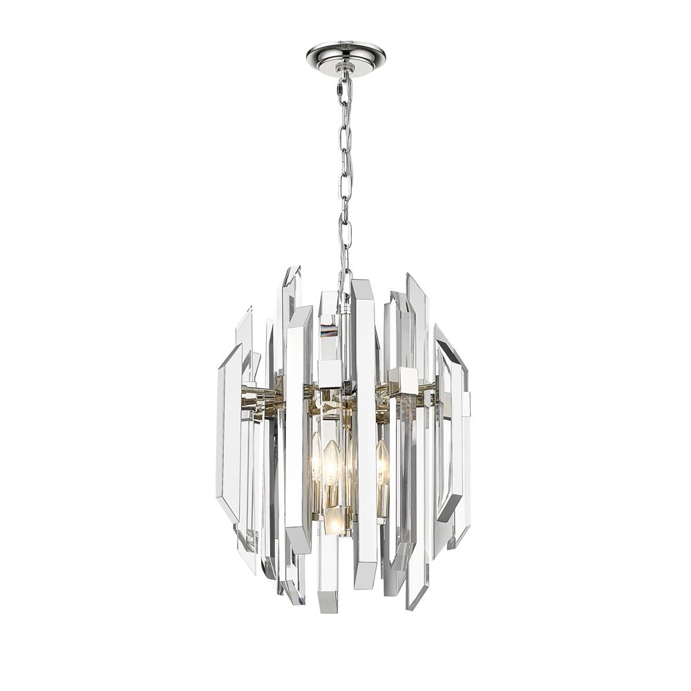 Z-Lite 4006-4PN Bova 4 Light Pendant in Polished Nickel with Clear Shade