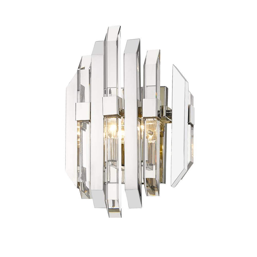 Z-Lite 4006S-PN Bova 2 Light Wall Sconce in Polished Nickel with Clear Shade