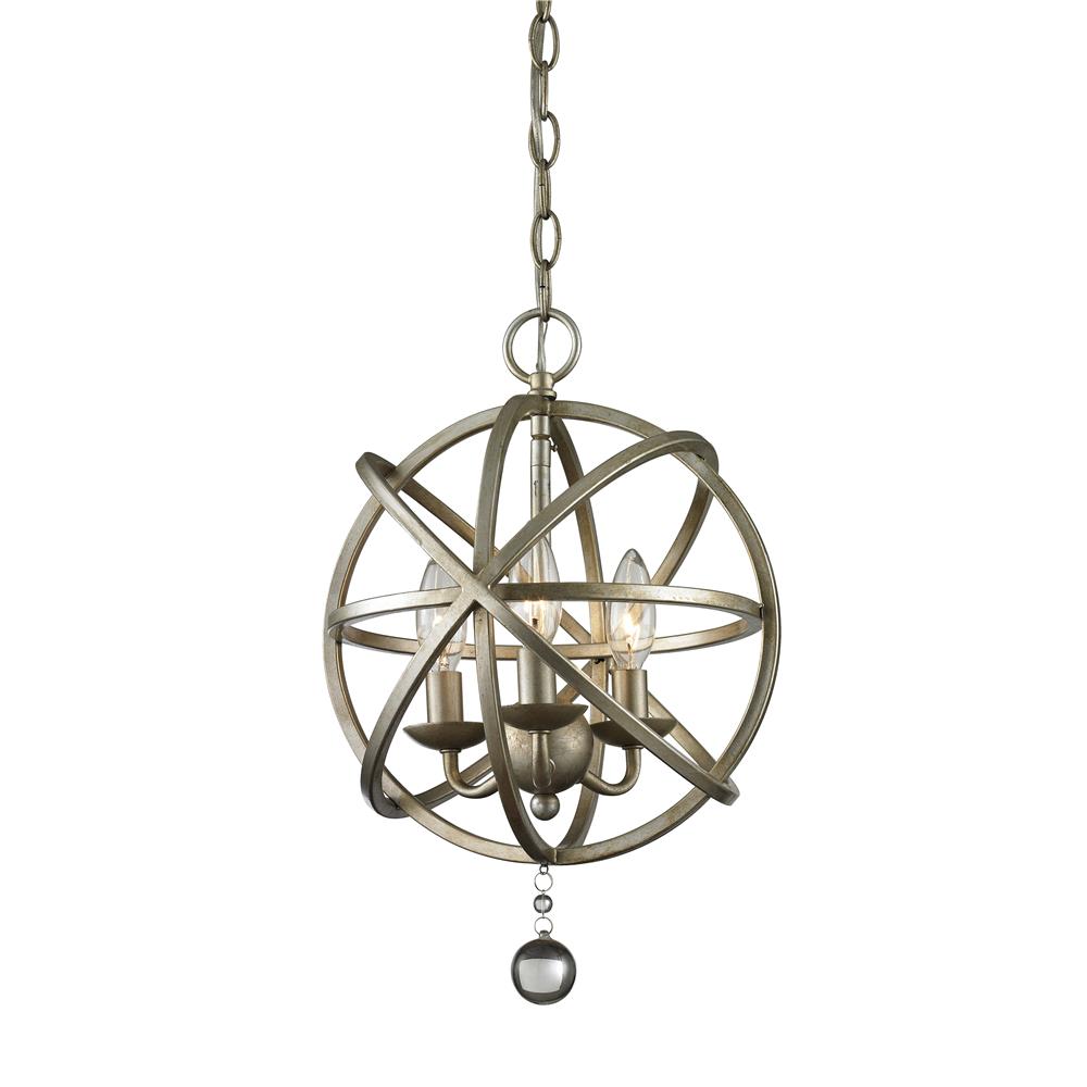 Z-Lite 415-12 Acadia 3 Light Pendant in Antique Silver + Clear Crystal