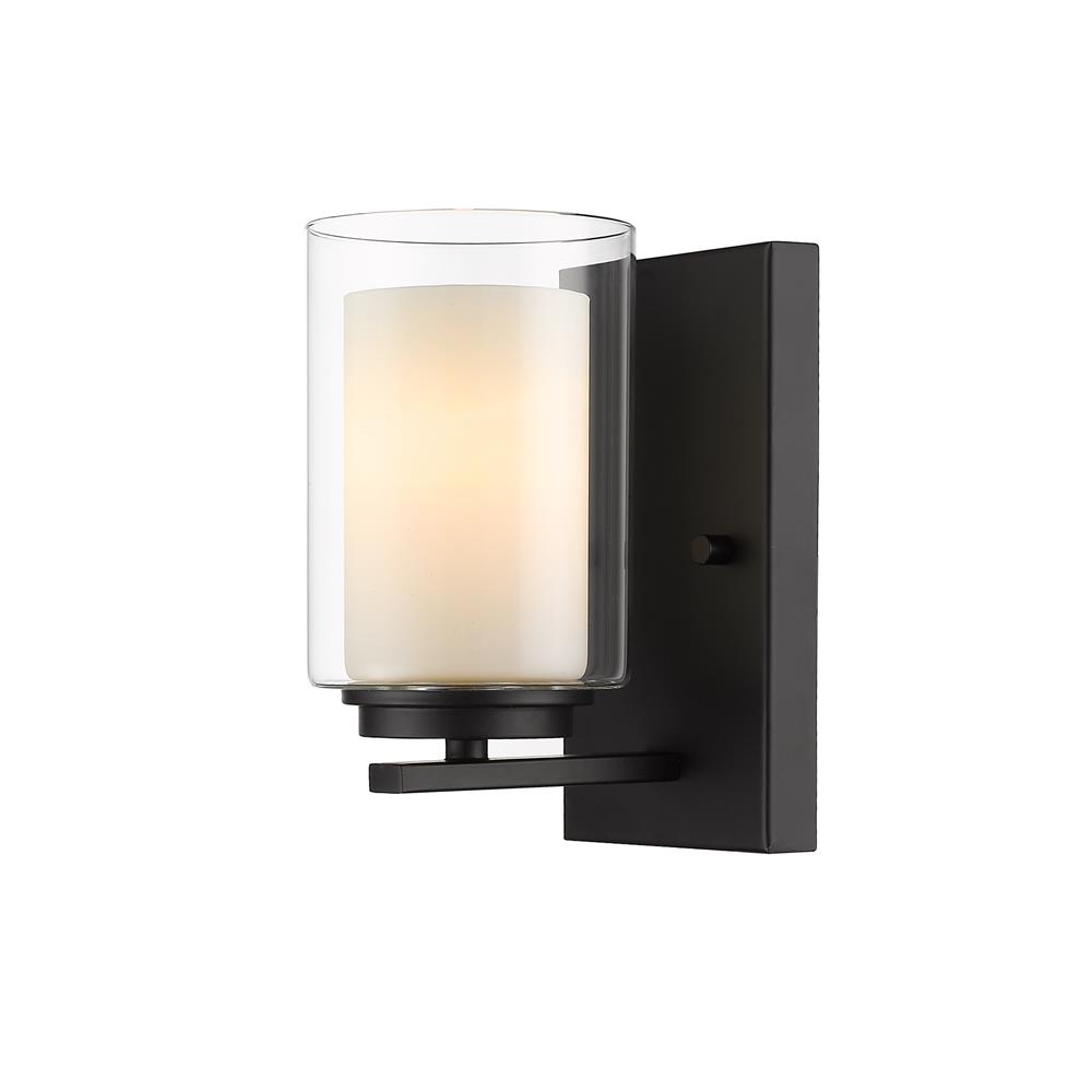 Z-Lite 426-1S-MB Willow 1 Light Wall Sconce in Matte Black with Inner White & Outer Clear Shade