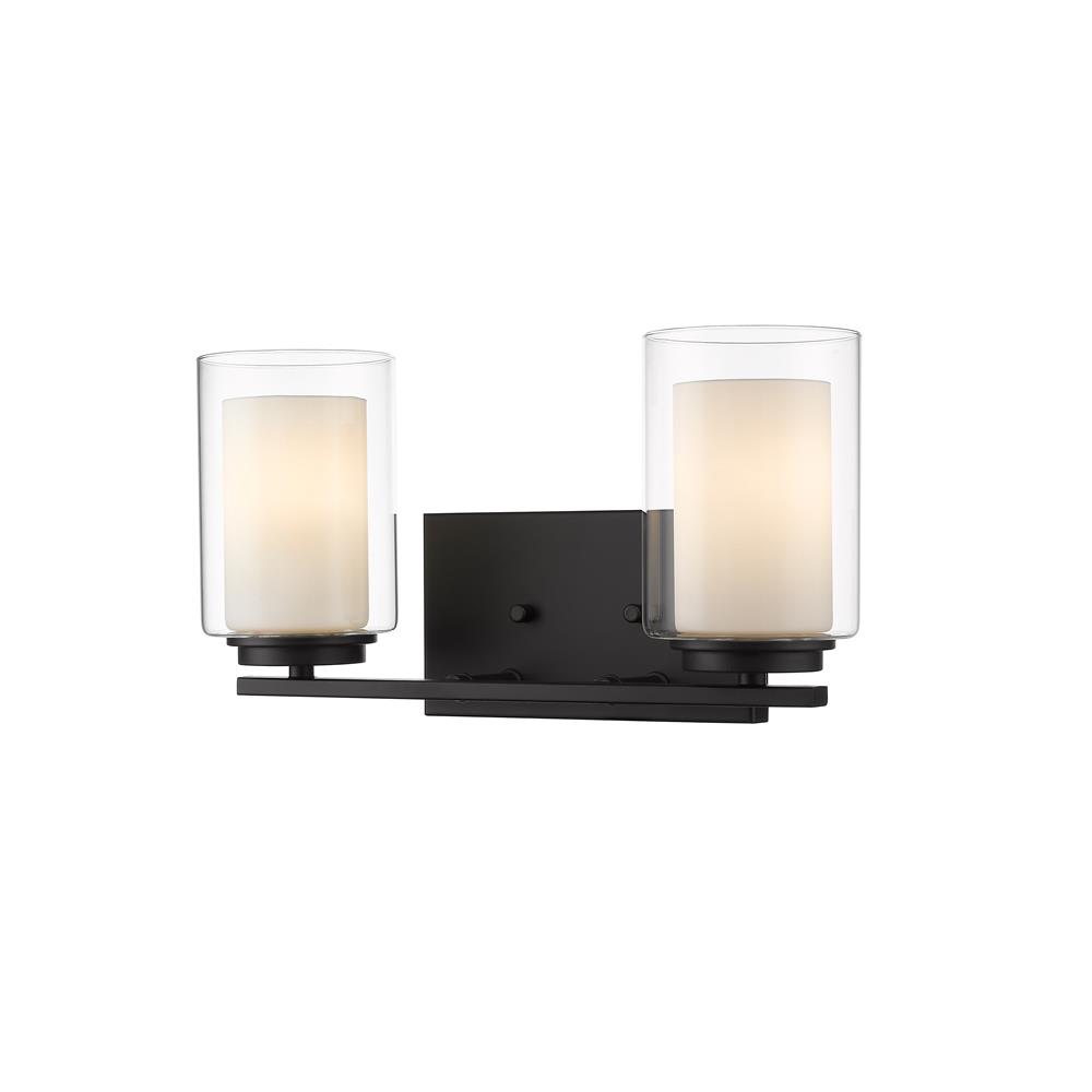 Z-Lite 426-2V-MB Willow 2 Light Vanity in Matte Black with Inner White & Outer Clear Shade