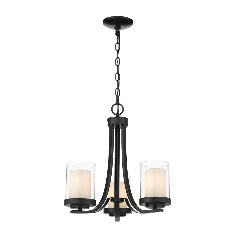 Z-Lite 426-3C-MB Willow 3 Light Chandelier in Matte Black with Inner White & Outer Clear Shade