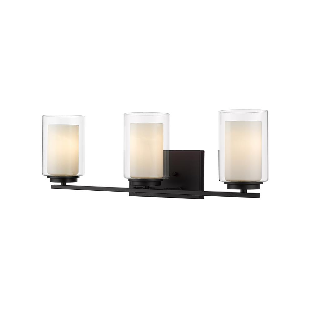 Z-Lite 426-3V-MB Willow 3 Light Vanity in Matte Black with Inner White & Outer Clear Shade
