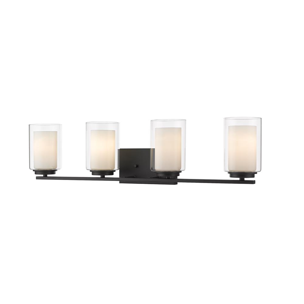 Z-Lite 426-4V-MB Willow 4 Light Vanity in Matte Black with Inner White & Outer Clear Shade