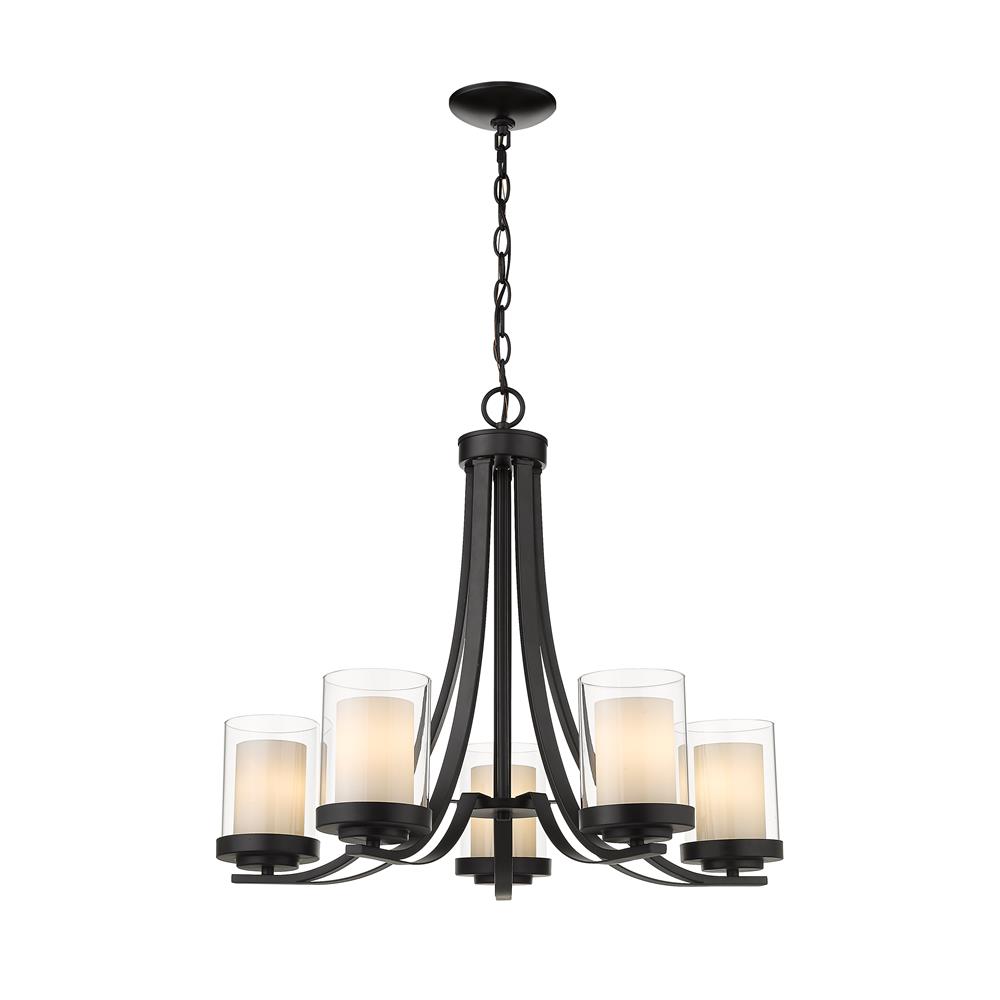Z-Lite 426-5-MB Willow 5 Light Chandelier in Matte Black with Inner White & Outer Clear Shade