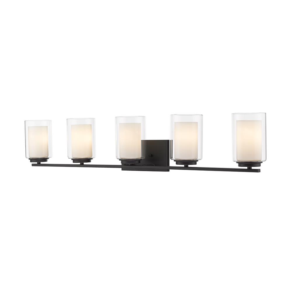 Z-Lite 426-5V-MB Willow 5 Light Vanity in Matte Black with Inner White & Outer Clear Shade