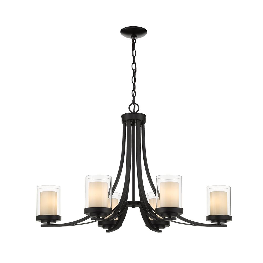 Z-Lite 426-6-MB Willow 6 Light Chandelier in Matte Black with Inner White & Outer Clear Shade