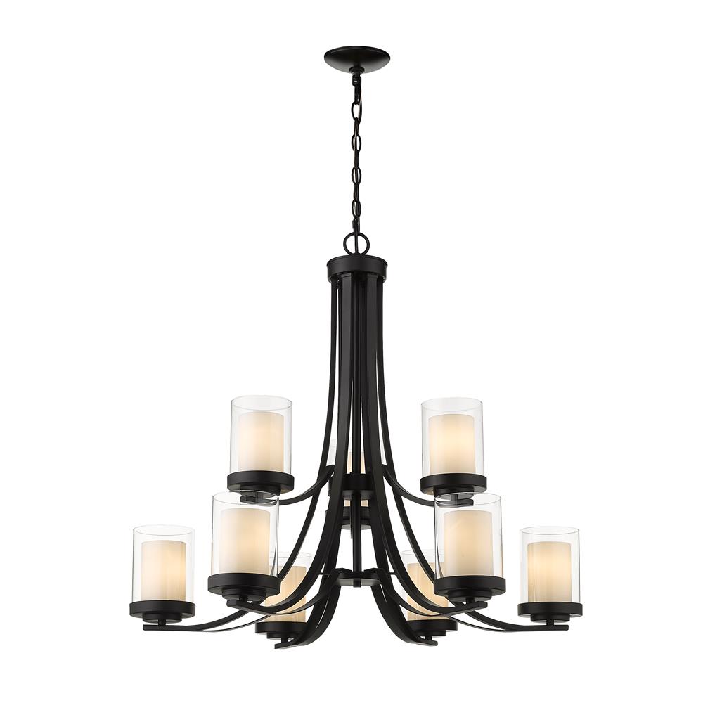 Z-Lite 426-9-MB Willow 9 Light Chandelier in Matte Black with Inner White & Outer Clear Shade