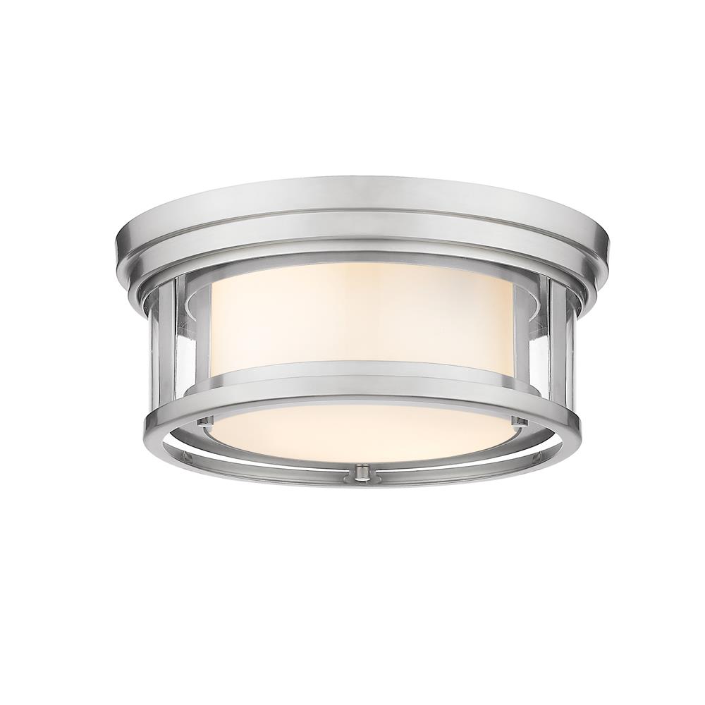 Z-Lite 426F12-BN Willow 2 Light Flush Mount in Brushed Nickel with Inner White & Outer Clear Shade