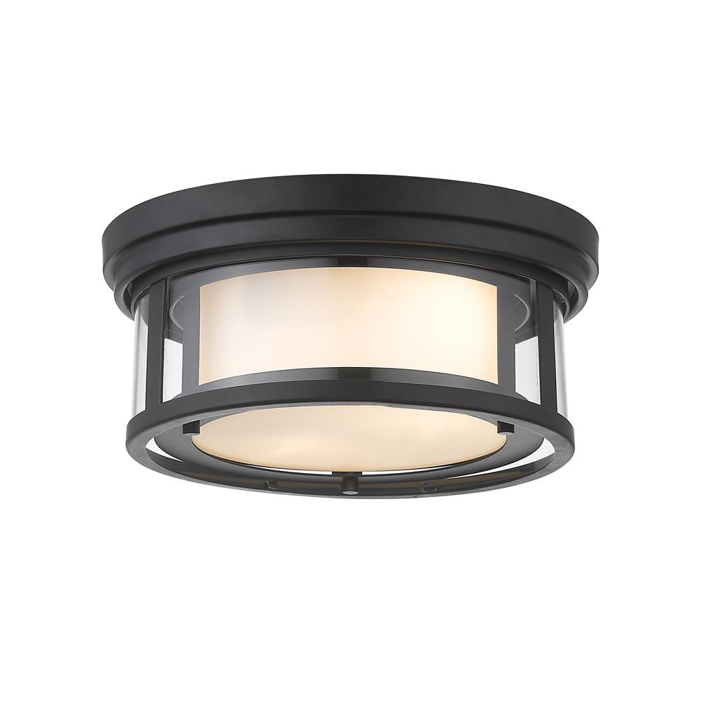 Z-Lite 426F12-MB Willow 2 Light Flush Mount in Matte Black with Inner White & Outer Clear Shade