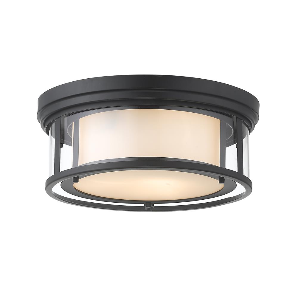 Z-Lite 426F16-MB Willow 3 Light Flush Mount in Matte Black with Inner White & Outer Clear Shade