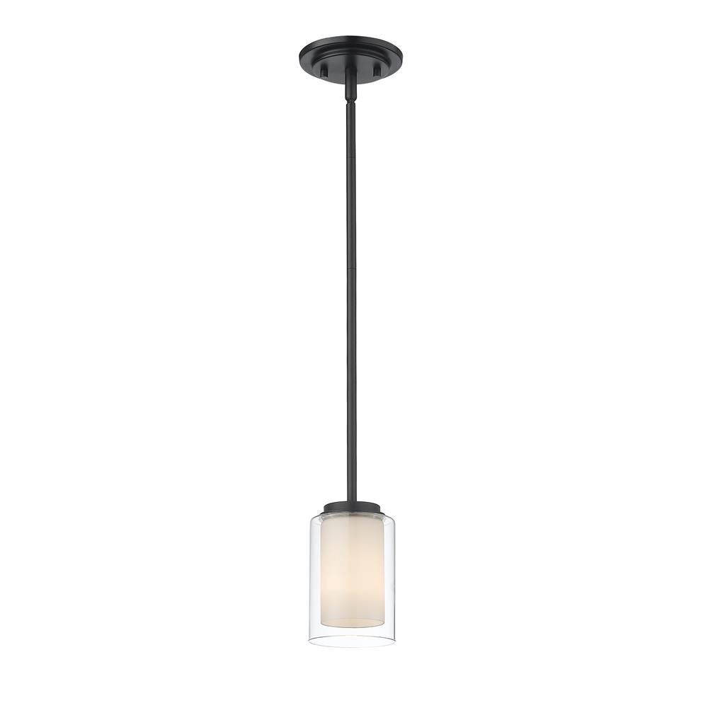 Z-Lite 426MP-MB Willow 1 Light Mini Pendant in Matte Black with Inner White & Outer Clear Shade