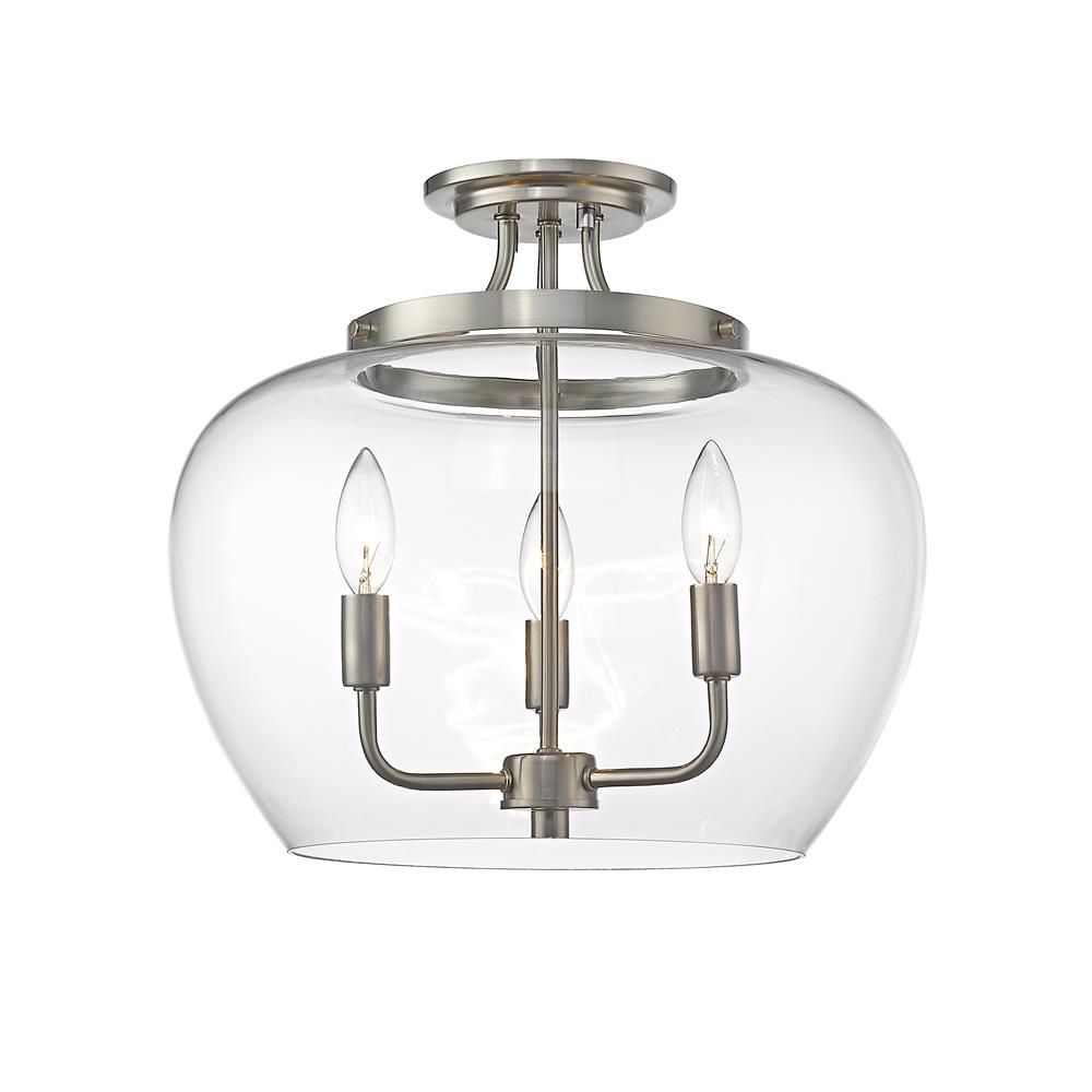 Z-Lite 473SF-BN Joliet 3 Light Semi Flush Mount in Brushed Nickel with Cleat Shade