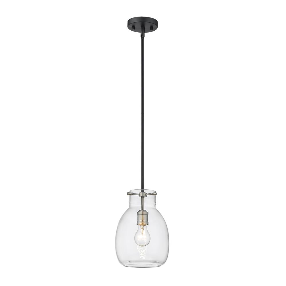 Z-Lite 476MP-ROD-MB-BN Bella 1 Light Mini Pendant in Matte Black + Brushed Nickel with Clear Shade