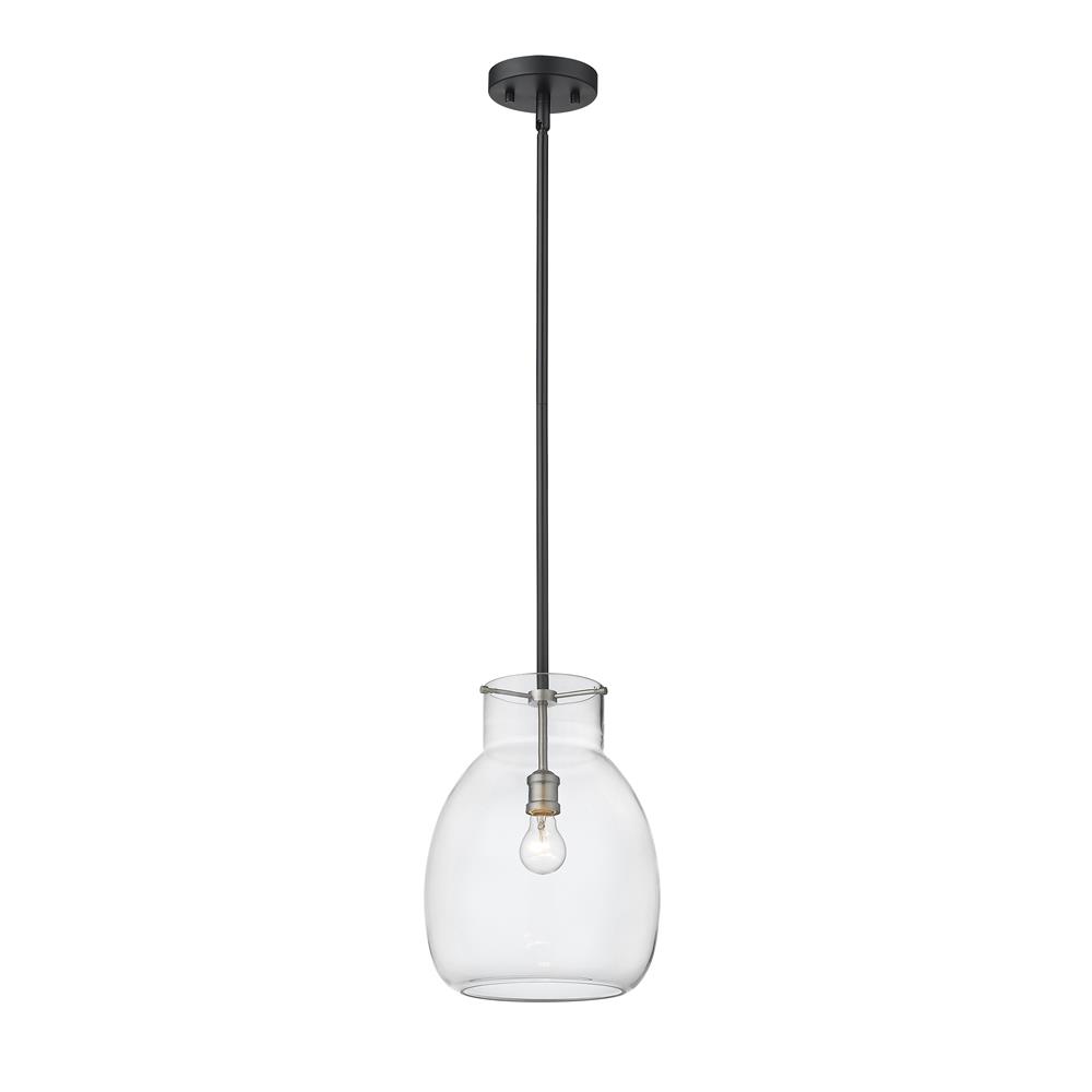 Z-Lite 476P-ROD-MB-BN Bella 1 Light Mini Pendant in Matte Black + Brushed Nickel with Clear Shade