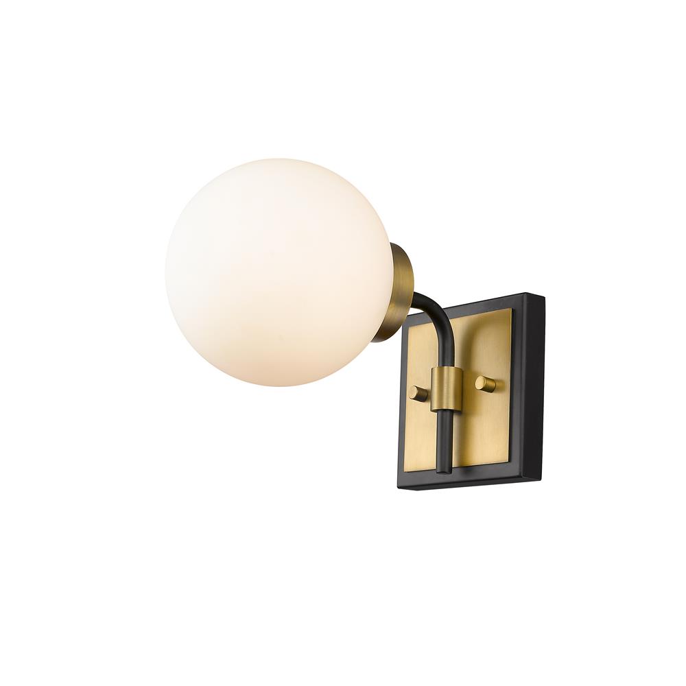 Z-Lite 477-1S-MB-OBR Parsons 1 Light Wall Sconce in Matte Black + Olde Brass with Opal Shade