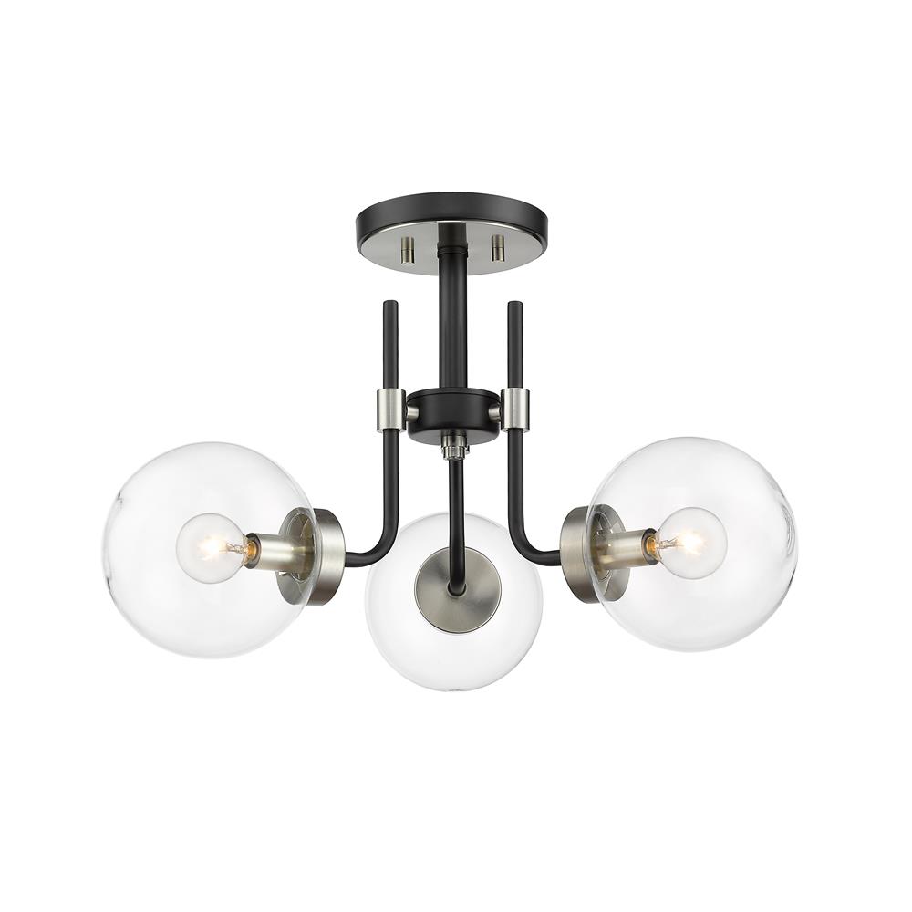 Z-Lite 477-3SF-MB-BN Parsons 3 Light Semi Flush Mount in Matte Black + Brushed Nickel with Clear Shade