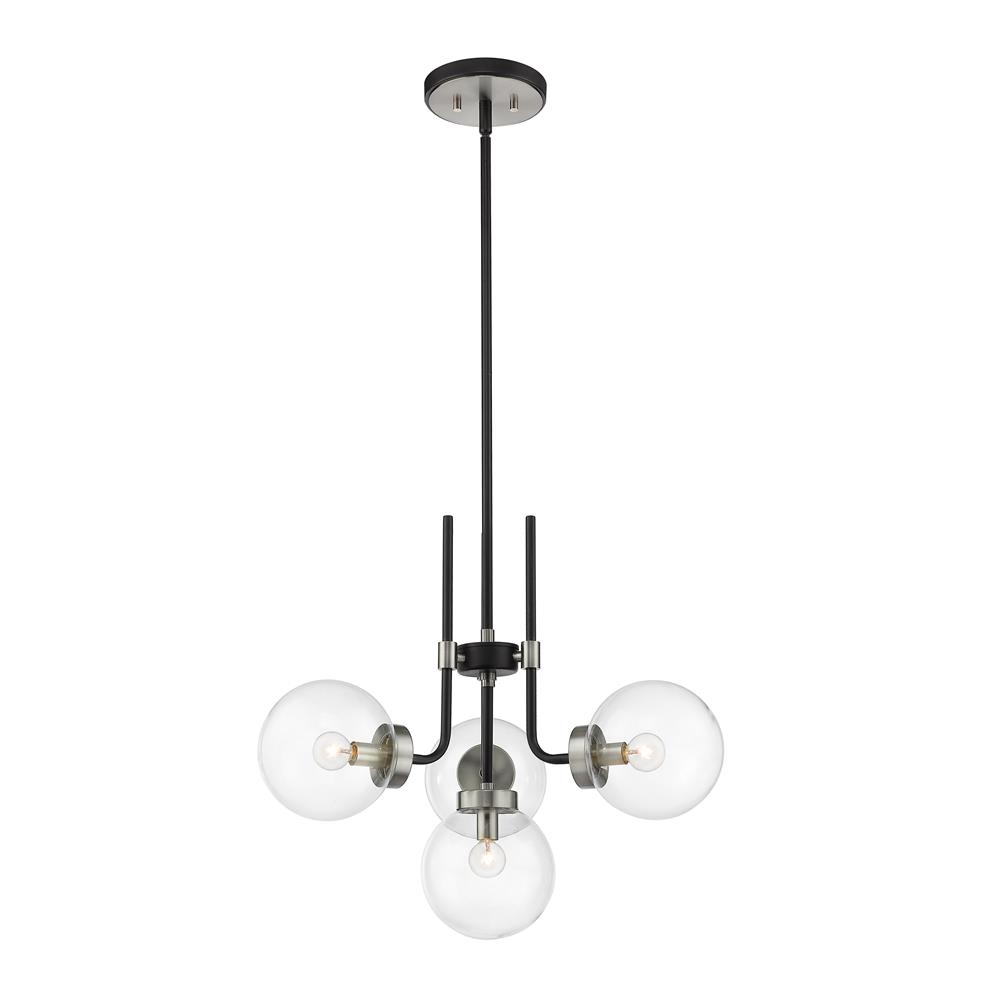 Z-Lite 477-4MB-BN Parsons 4 Light Chandelier in Matte Black + Brushed Nickel with Clear Shade