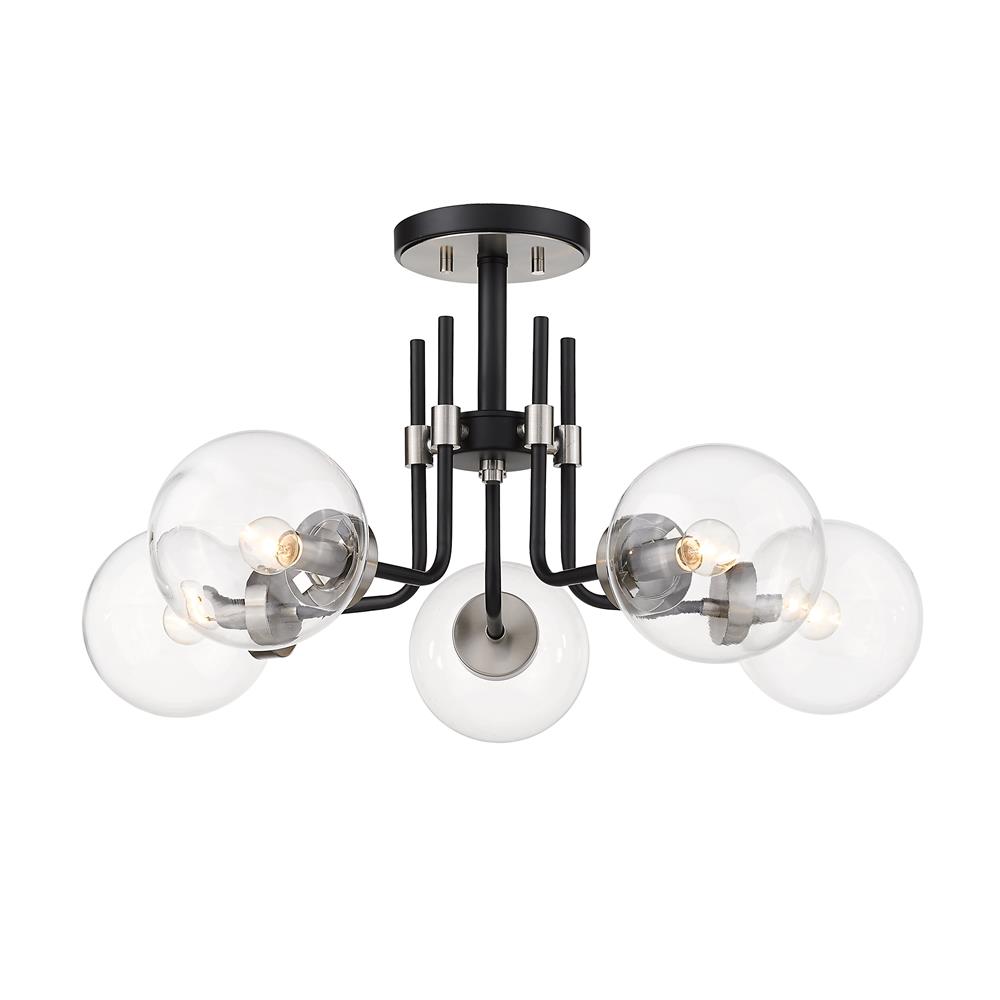 Z-Lite 477-5SF-MB-BN Parsons 5 Light Semi Flush Mount in Matte Black + Brushed Nickel with Clear Shade