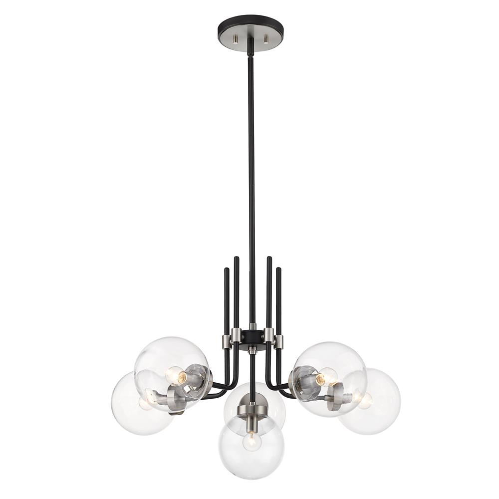 Z-Lite 477-6MB-BN Parsons 6 Light Chandelier in Matte Black + Brushed Nickel with Clear Shade