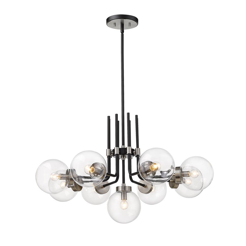 Z-Lite 477-9MB-BN Parsons 9 Light Chandelier in Matte Black + Brushed Nickel with Clear Shade