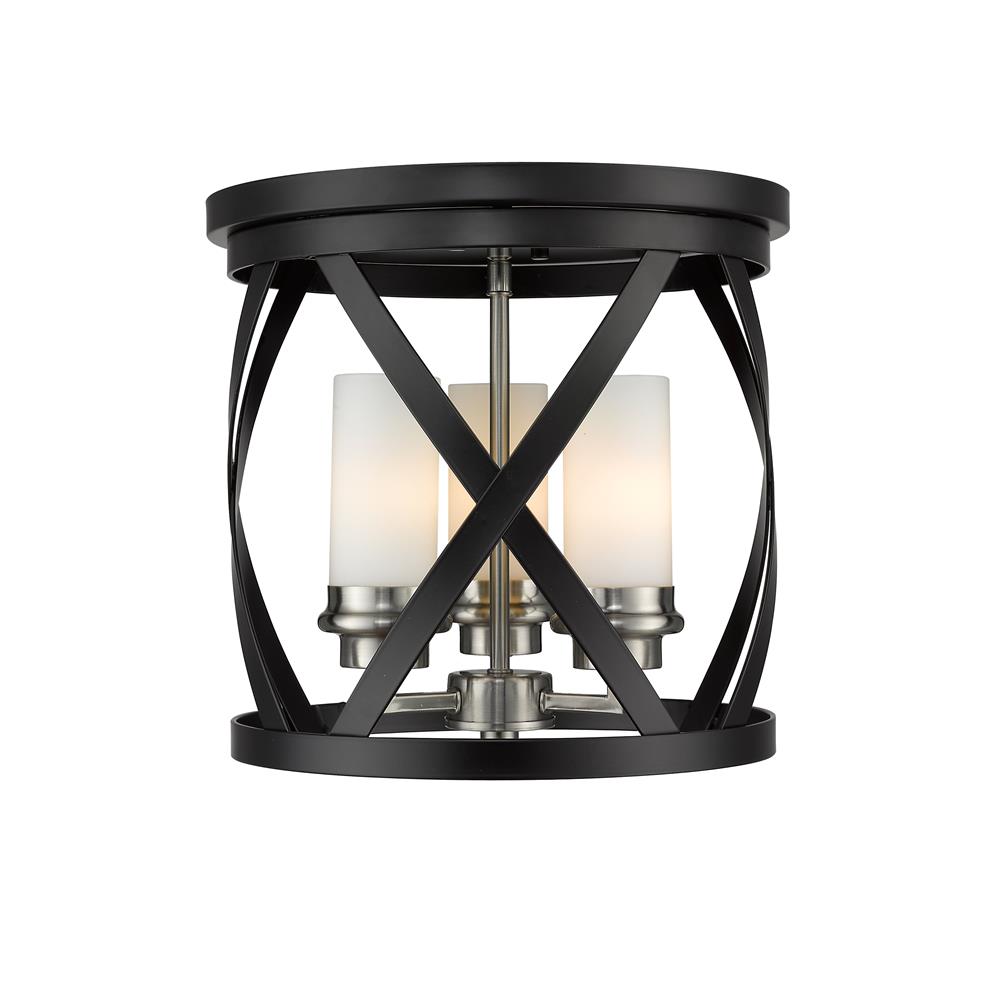 Z-Lite 481F13-MB-BN Malcalester 3 Light Flush Mount in Matte Black + Brushed Nickel with Whte Shade