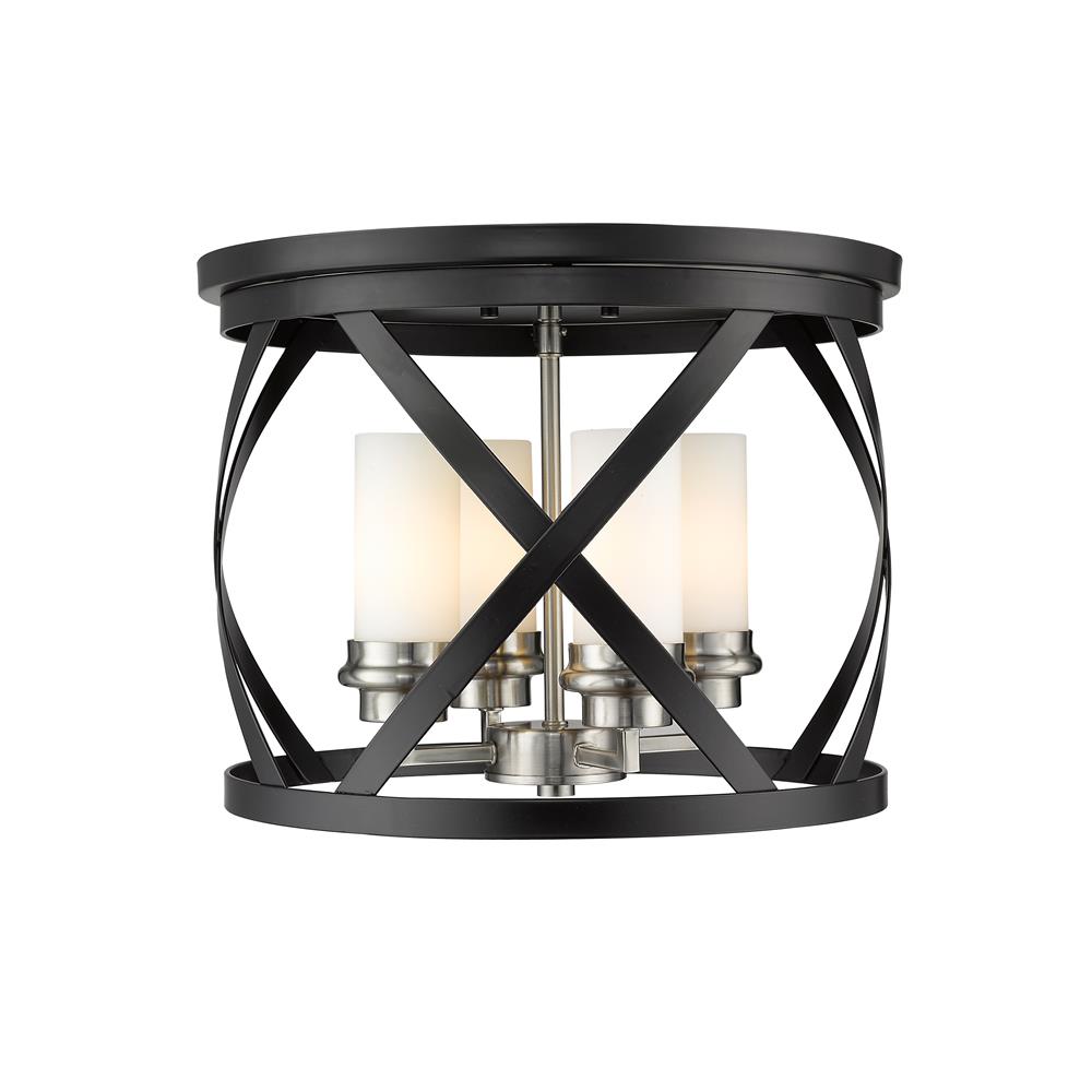Z-Lite 481F16-MB-BN Malcalester 4 Light Flush Mount in Matte Black + Brushed Nickel with Whte Shade