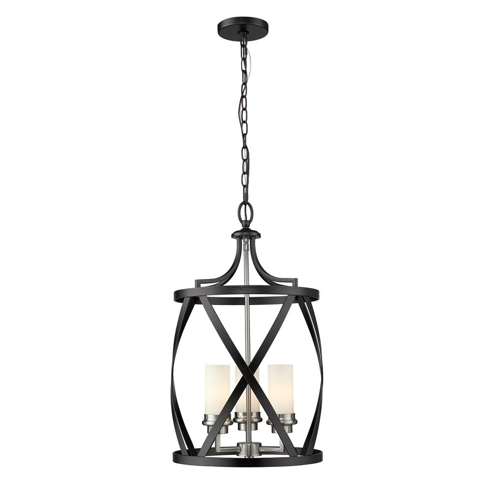 Z-Lite 481P14-MB-BN Malcalester 3 Light Pendant in Matte Black + Brushed Nickel with Whte Shade