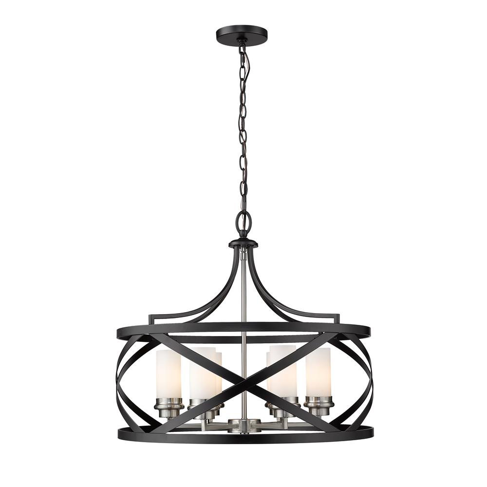 Z-Lite 481P24-MB-BN Malcalester 6 Light Pendant in Matte Black + Brushed Nickel with Whte Shade