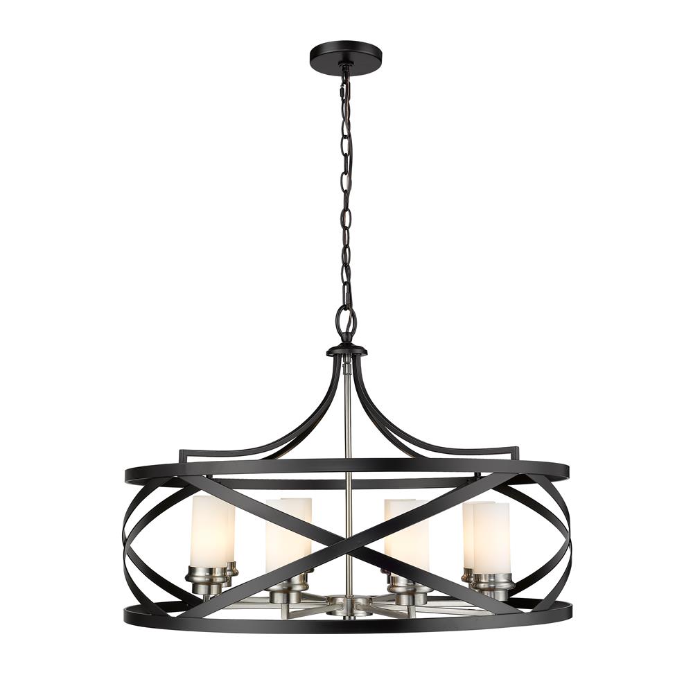 Z-Lite 481P30-MB-BN Malcalester 8 Light Pendant in Matte Black + Brushed Nickel with Whte Shade