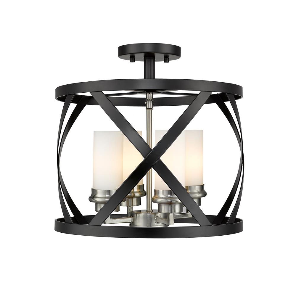 Z-Lite 481SF15-MB-BN Malcalester 4 Light Semi Flush Mount in Matte Black + Brushed Nickel with Whte Shade