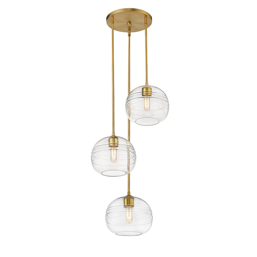 Z-Lite 486P10-3R-OBR Harmony 3 Light Pendant in Olde Brass with Clear Shade