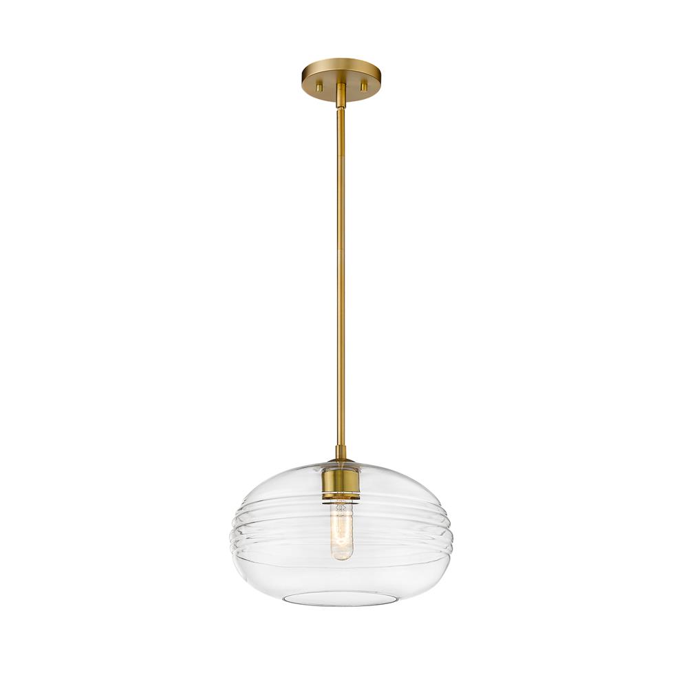 Z-Lite 486P14-OBR Harmony 1 Light Pendant in Olde Brass with Clear Shade