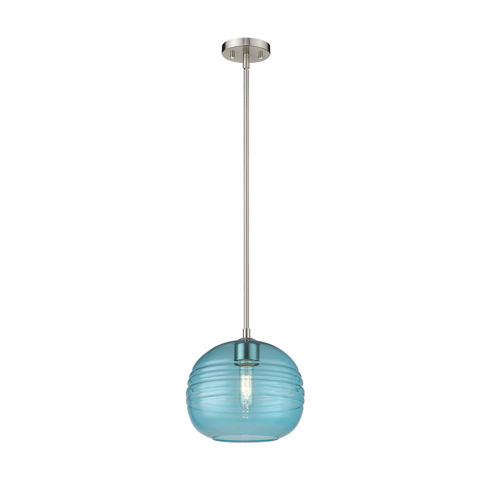 Z-Lite 487P10-BN Harmony 1 Light Pendant in Brushed Nickel with Blue Shade