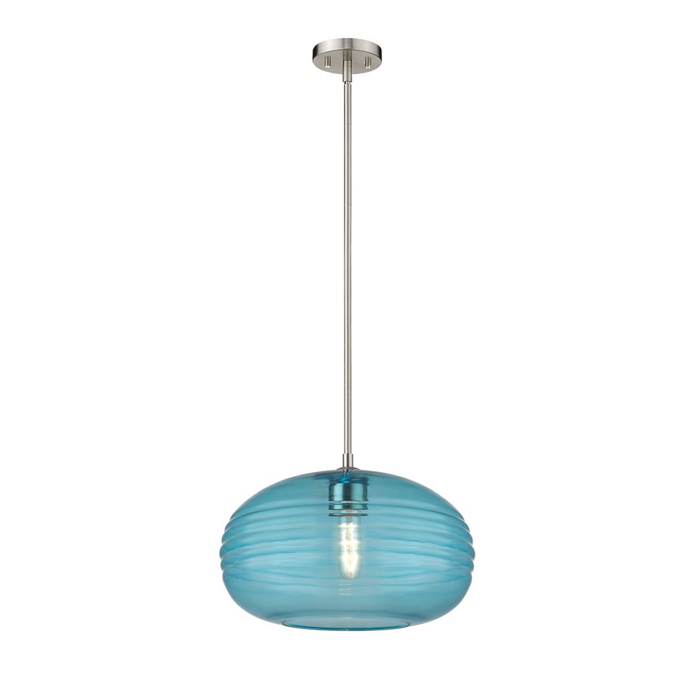 Z-Lite 487P14-BN Harmony 1 Light Pendant in Brushed Nickel with Blue Shade