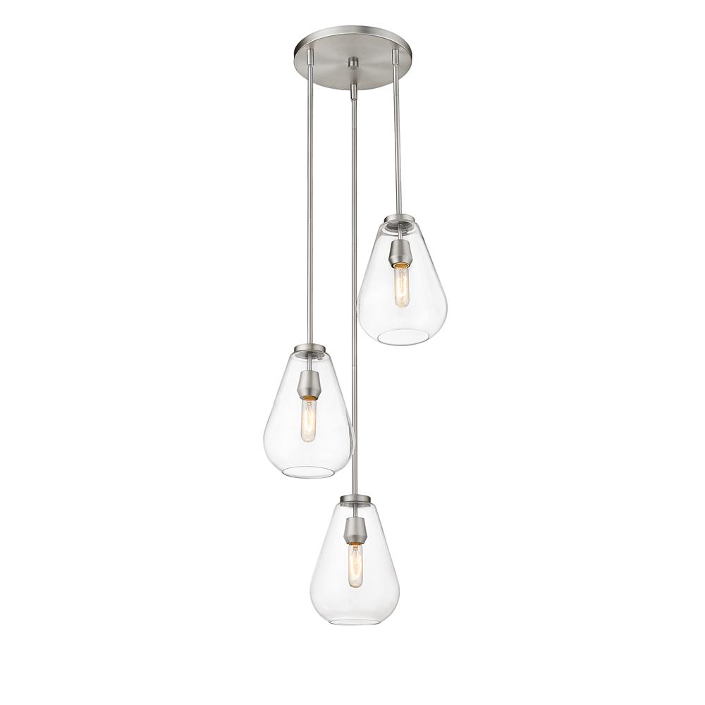 Z-Lite 488P8-3R-BN Ayra 3 Light Pendant in Brushed Nickel with Clear Shade