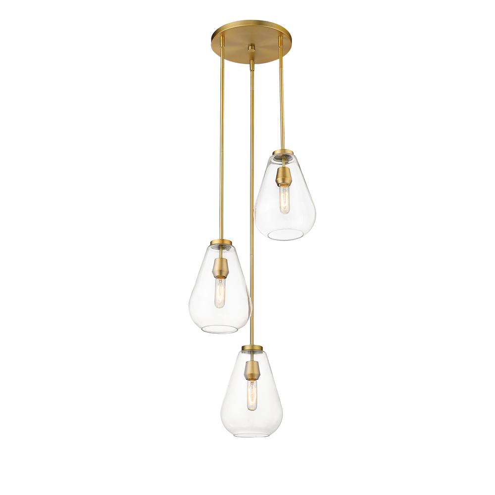 Z-Lite 488P8-3R-OBR Ayra 3 Light Pendant in Olde Brass with Clear Shade