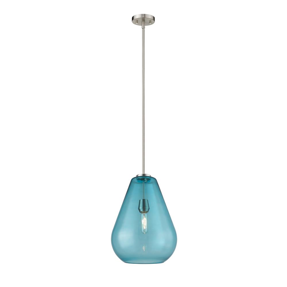Z-Lite 489P12-BN Ayra 1 Light Pendant in Brushed Nickel with Blue Shade