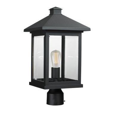 Z-Lite 531PHBR-BK Portland 1 Light Post Mount Light in Black (Clear Beveled  Glass)