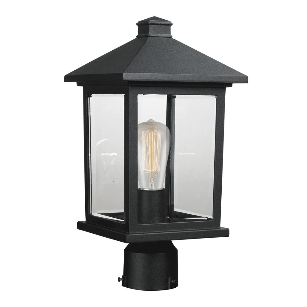 Z-Lite 531PHMR-BK Portland 1 Light Post Mount Light in Black (Clear Beveled  Glass)