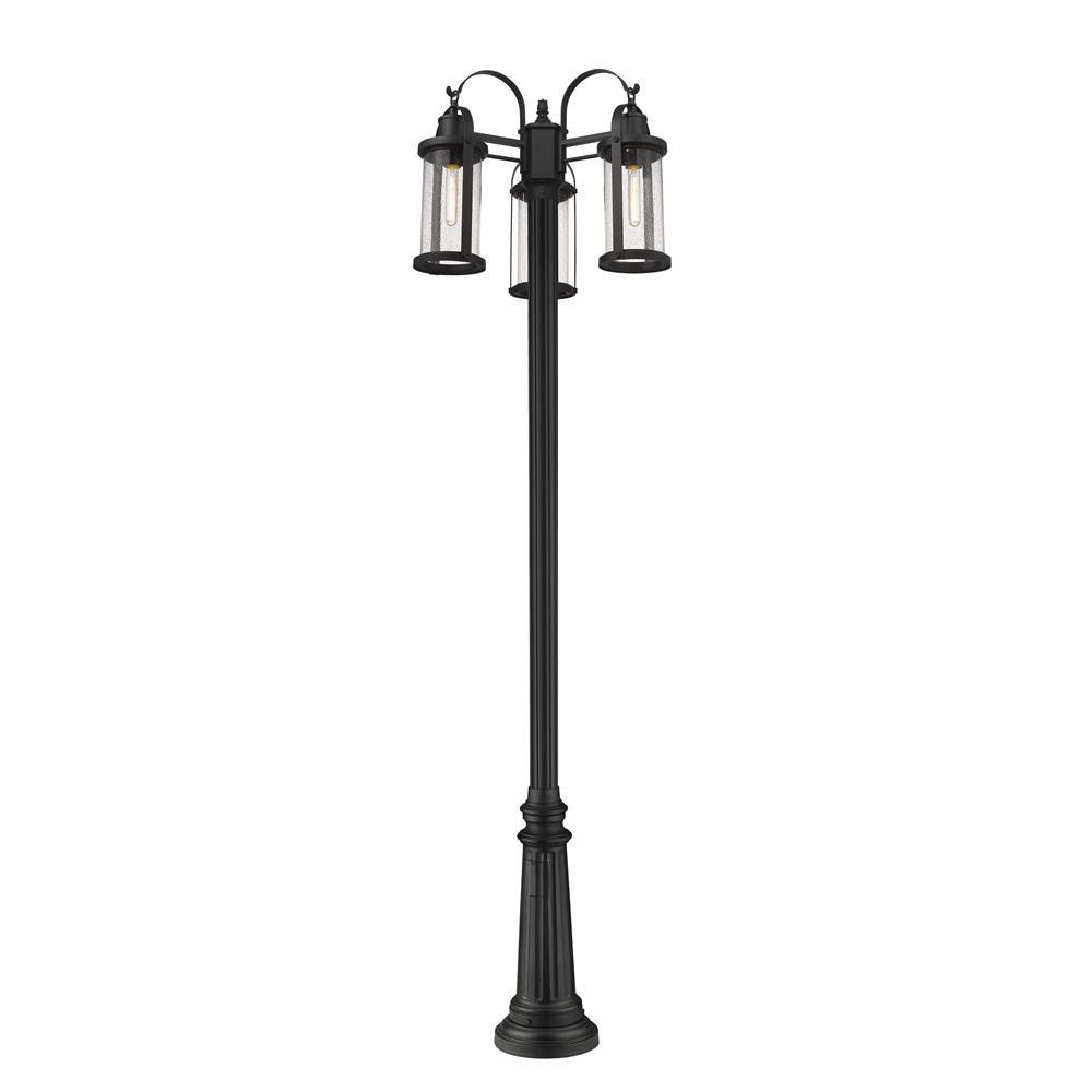 Z-Lite 569MP3-511P-BK Roundhouse 3 Light Outdoor Post Mounted Fixture in Black with Clear Seedy Shade