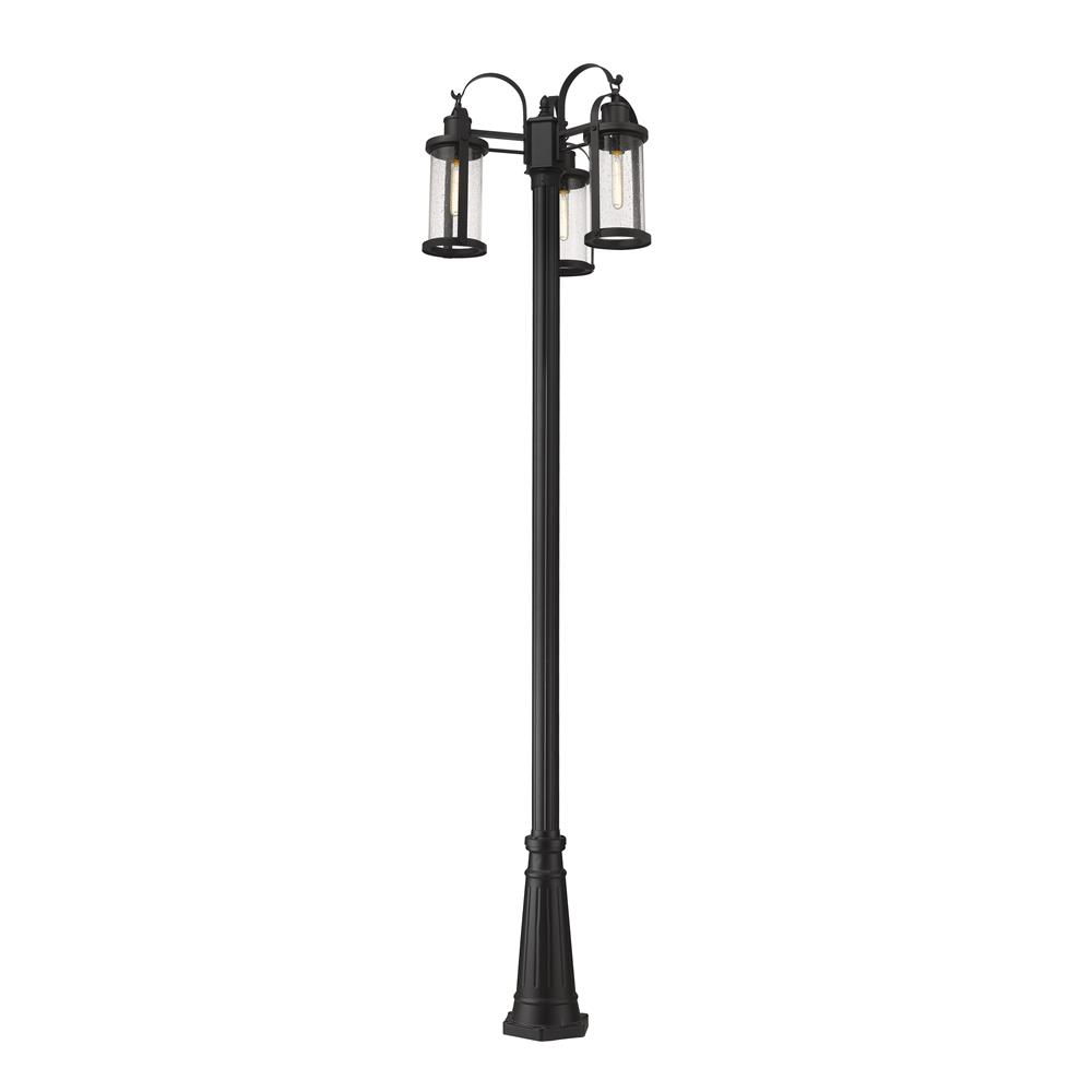Z-Lite 569MP3-519P-BK Roundhouse 3 Light Outdoor Post Mounted Fixture in Black with Clear Seedy Shade