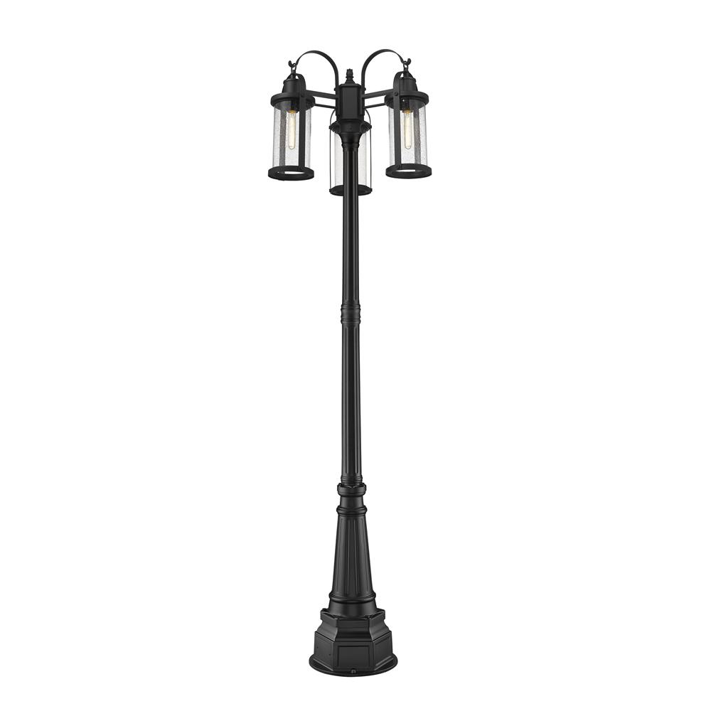 Z-Lite 569MP3-564P-BK Roundhouse 3 Light Outdoor Post Mounted Fixture in Black with Clear Seedy Shade