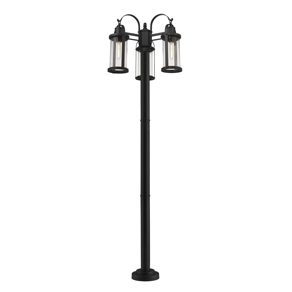 Z-Lite 569MP3-567P-BK Roundhouse 3 Light Outdoor Post Mounted Fixture in Black with Clear Seedy Shade