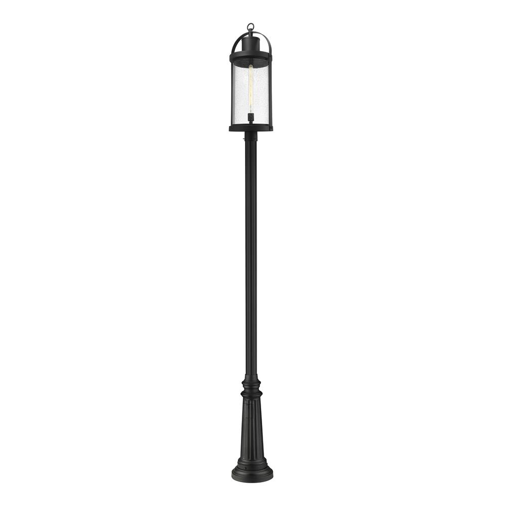 Z-Lite 569PHXL-511P-BK Roundhouse 1 Light Outdoor Post Mounted Fixture in Black with Clear Seedy Shade